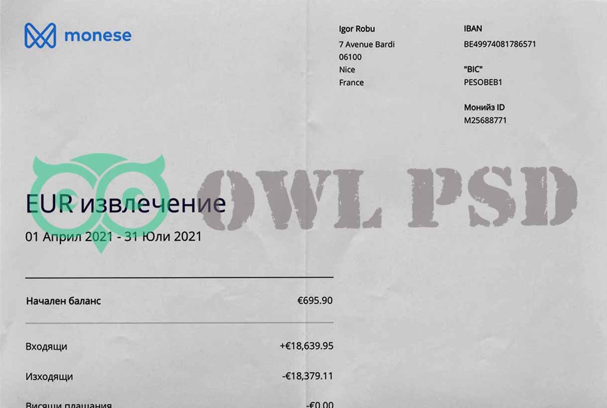 UK Monese Bank Statement Template
