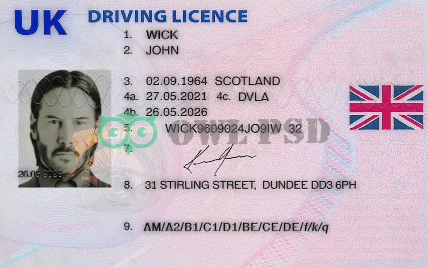 United Kingdom Driver License Template 2021