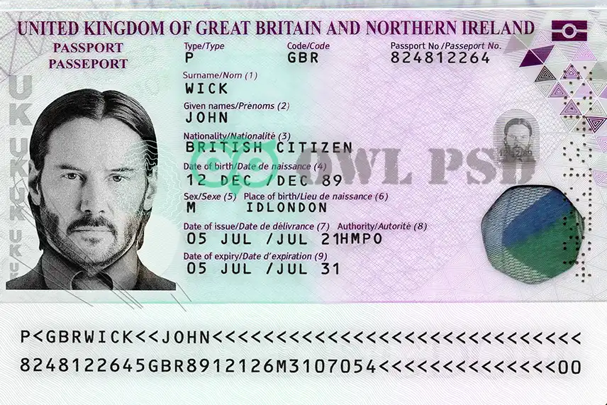 United Kingdom Passport Template 2020