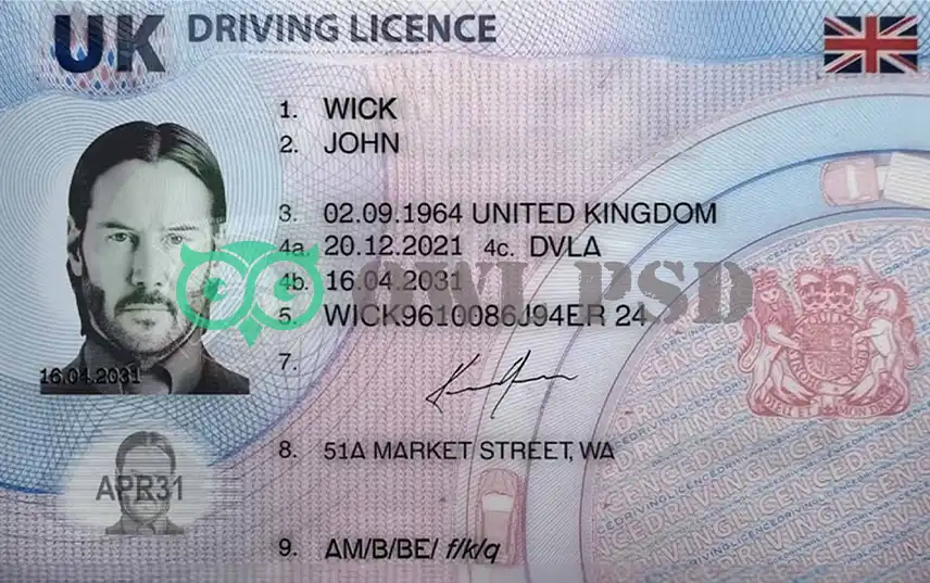 United Kingdom Driver License Template 2023