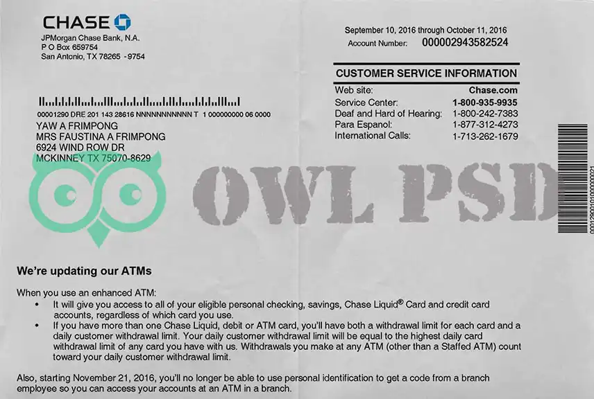 UK  Chase Bank Statement Template