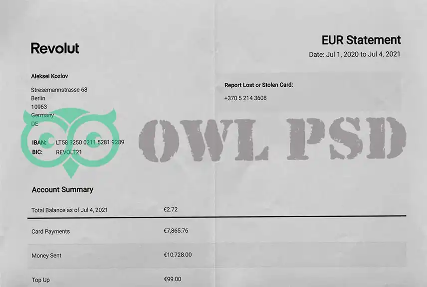 UK Revolut Bank Statement Template