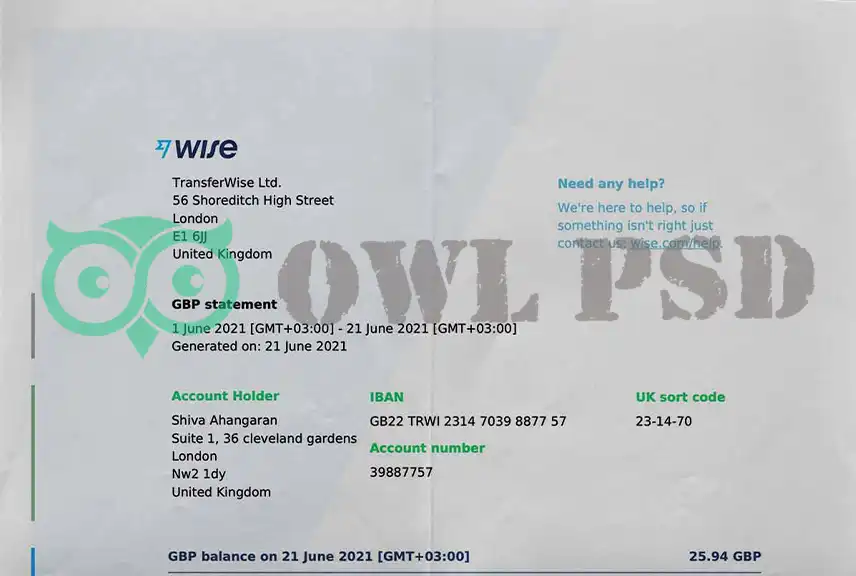 UK TransferWise  Statement Template