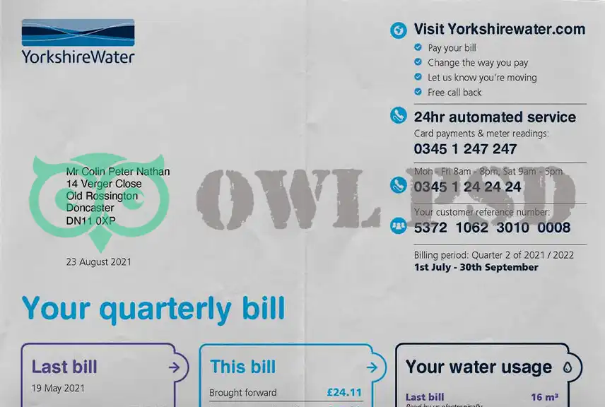 UK Yorkshire Water Template