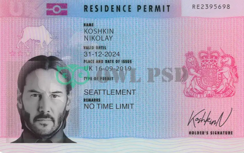 United Kingdom Residence Permit Template 2008