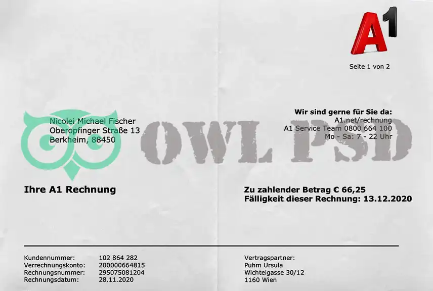 Germany A1 Utility Bill Template