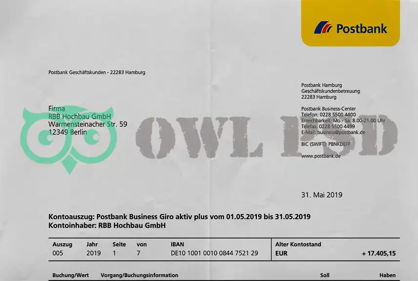 Germany Deutsche Postbank Statement Template