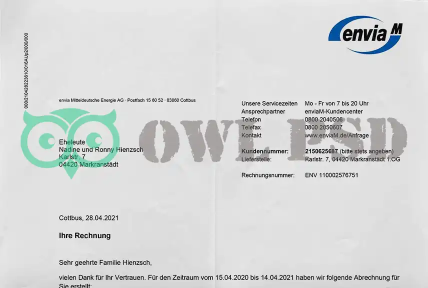 Germany Enviam Utility Bill Template