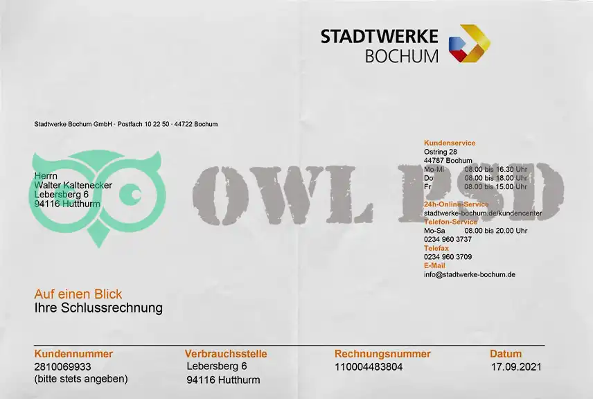 Germany Stadtwerke Utility Bill Template