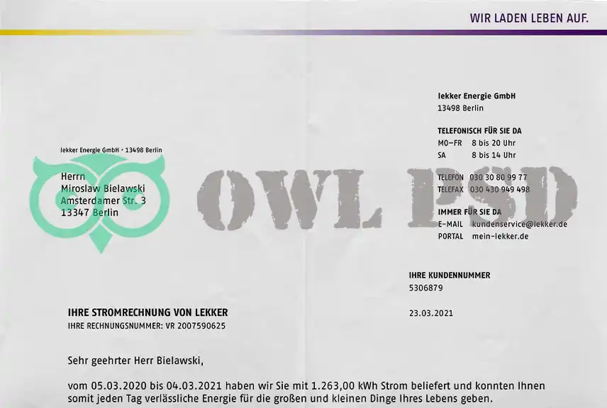Germany Lekker Utility Bill Template