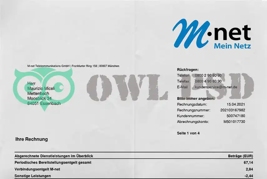 Germany M-net Utility Bill Template