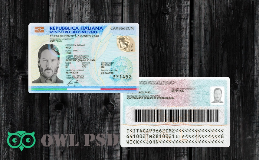 Italy ID Card Template 2016