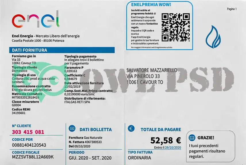 Italy Enel Gas Utility Bill Template
