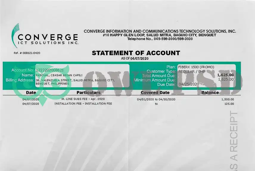 Philippines Converge  Utility Bill Template