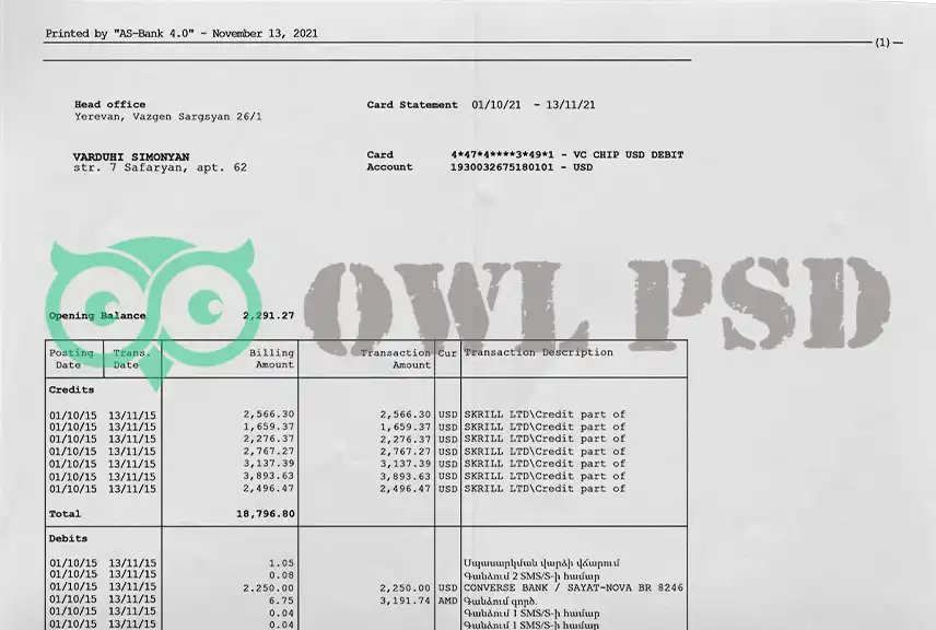 Armenia AS-Bank Statement Template