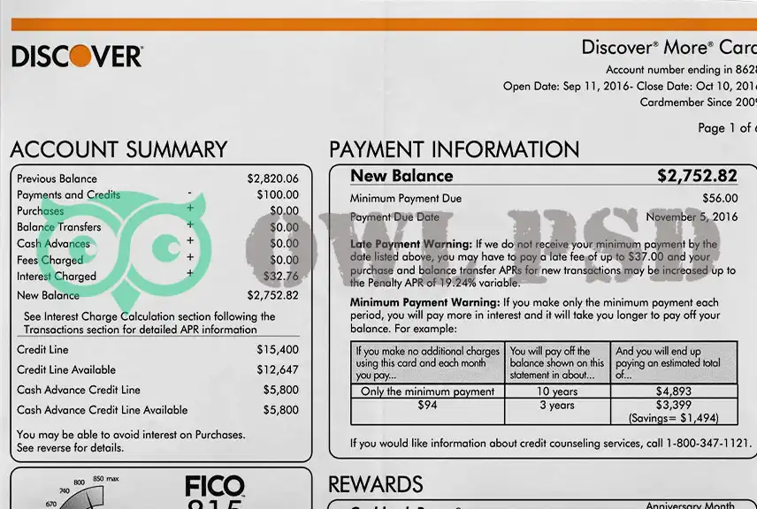 United States Discover Bank Statement Template