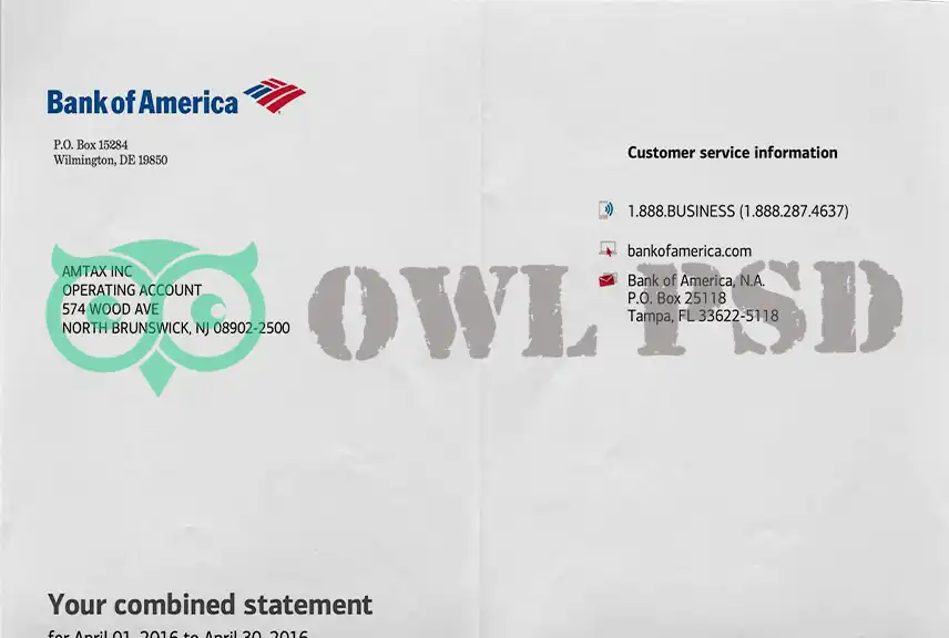 United States Bank of America Statement Template