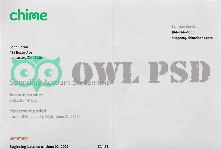 United States Chime Bank Statement Template