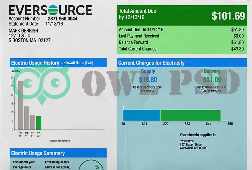 United States Eversource Energy Utility Bill Template