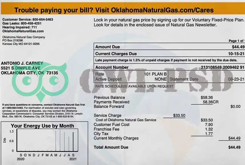 United States Oklahoma Natural Gas Utility Bill Template