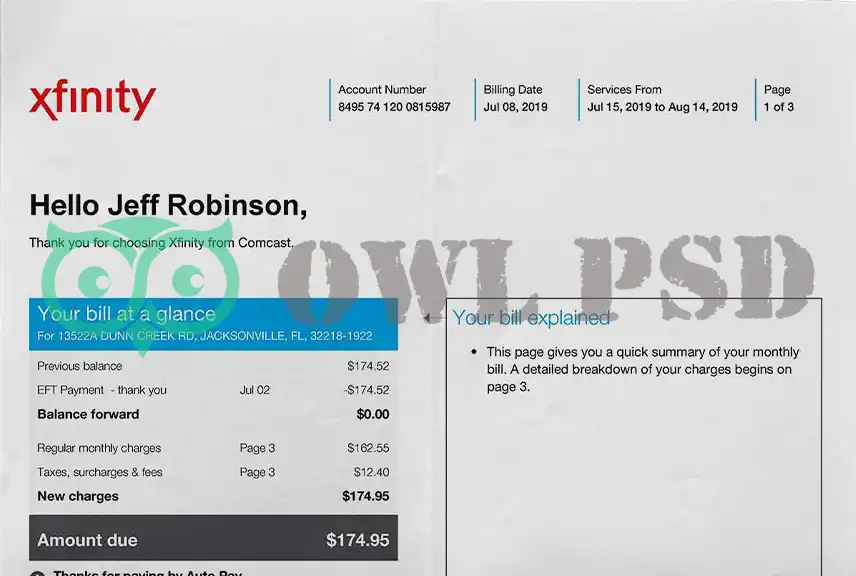 United States Xfinity Utility Bill Template