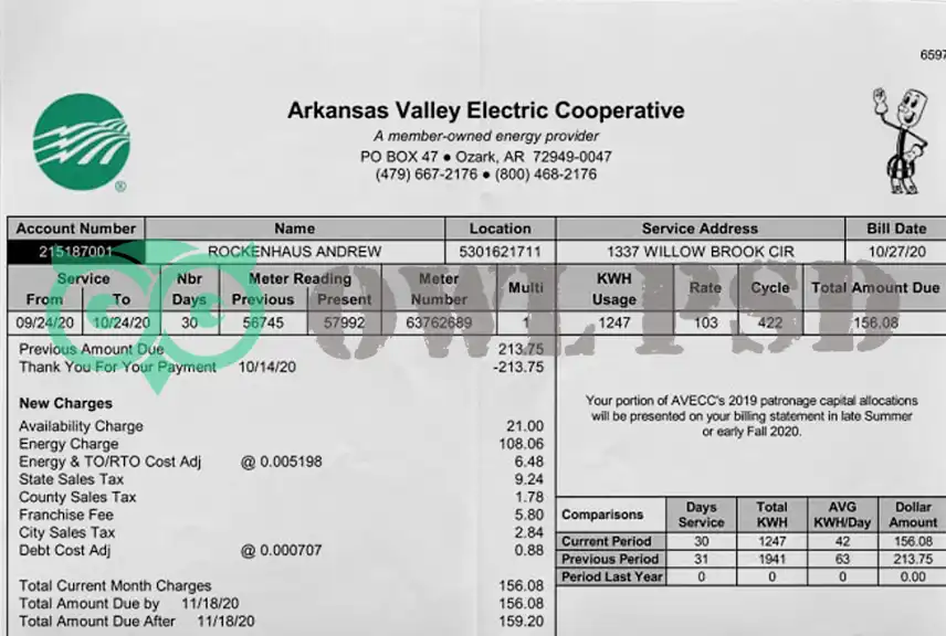 United States AVECC Utility Bill Template