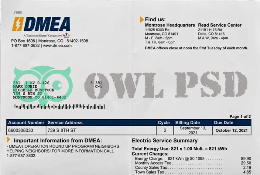 United States DMEA Utility Bill Template