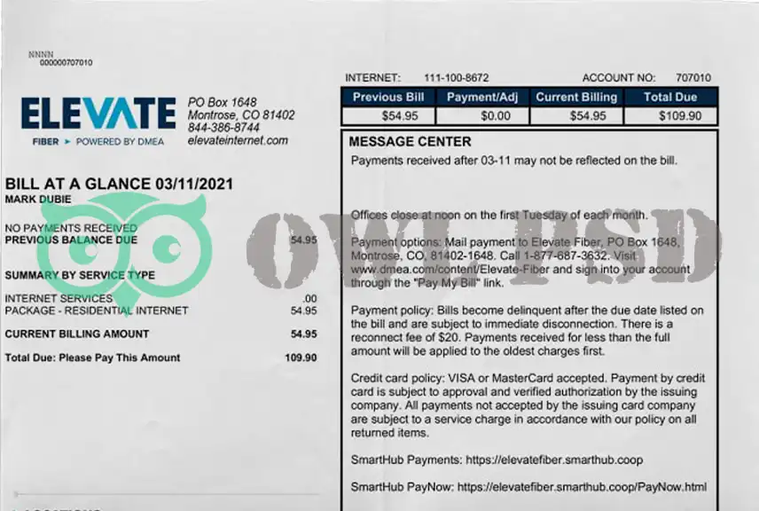 United States Elevate Utility Bill Template