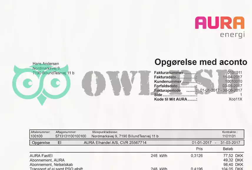 Denmark Aura Energi Utility Bill Template
