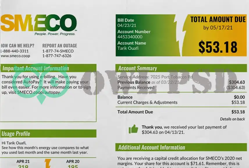 United States SMECO Utility Bill Template