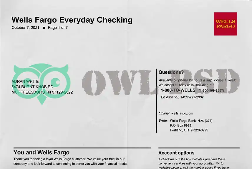 United States Wells Fargo Utility Bill Template
