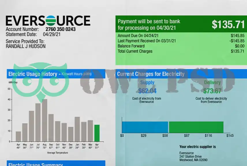 United States Eversource Utility Bill Template