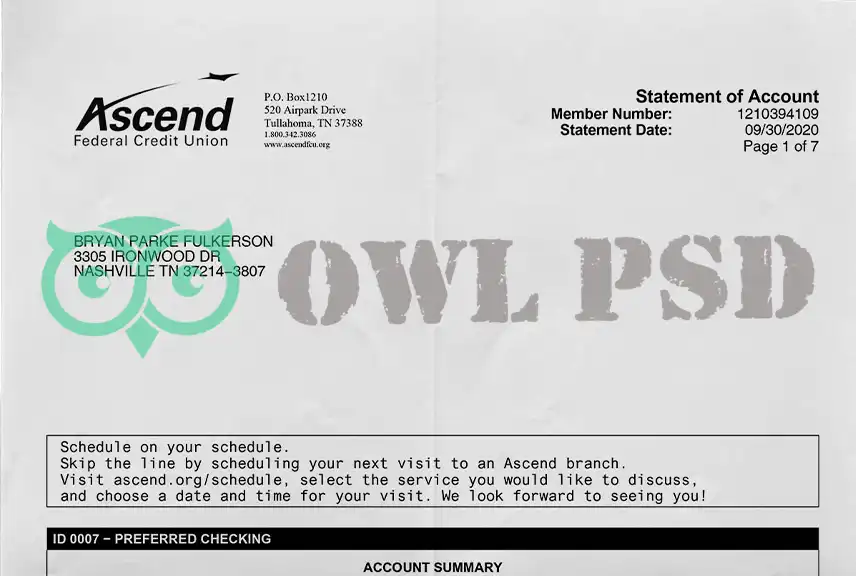 United States Ascend FCU Utility Bill Template