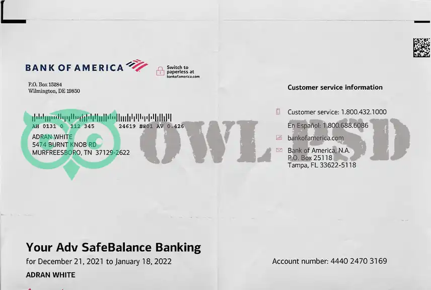 United States Bank of America Statement Template