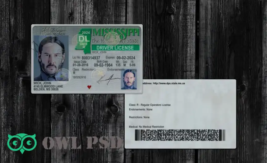 United States (Missisipi) Driver License Old Template