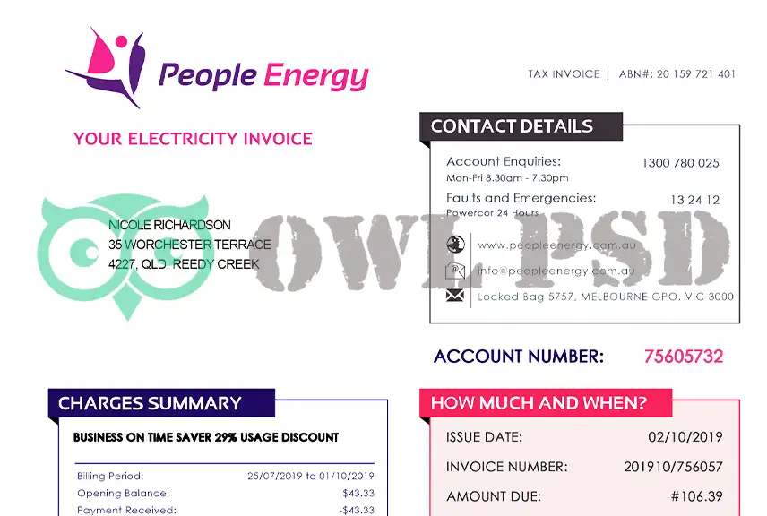 Australia People Energy Utility Bill Template