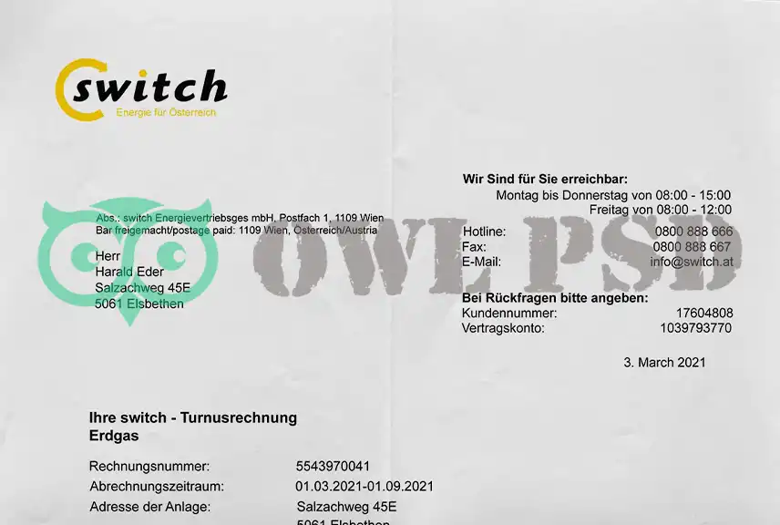 Austria Switch Utility Bill Template