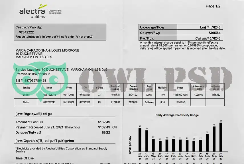 Canada Alectra Utility Bill Template