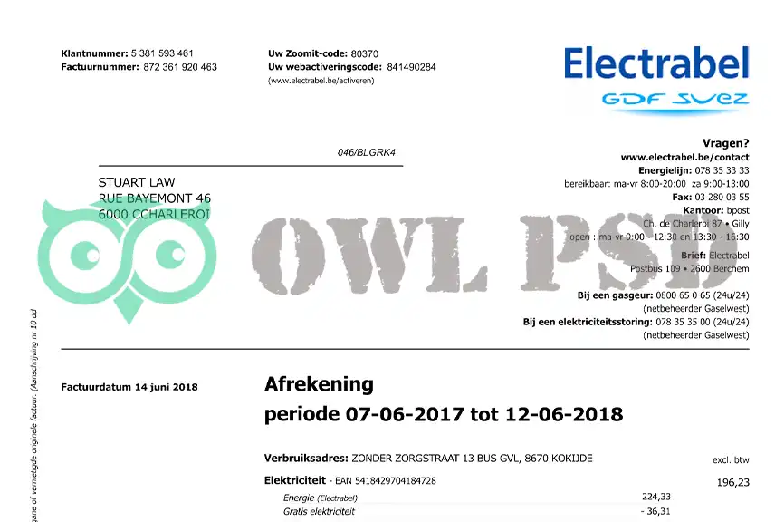 Belgium Electrabel Utility Bill Template