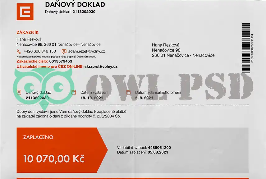 Czech Republic Energon Utility Bill Template