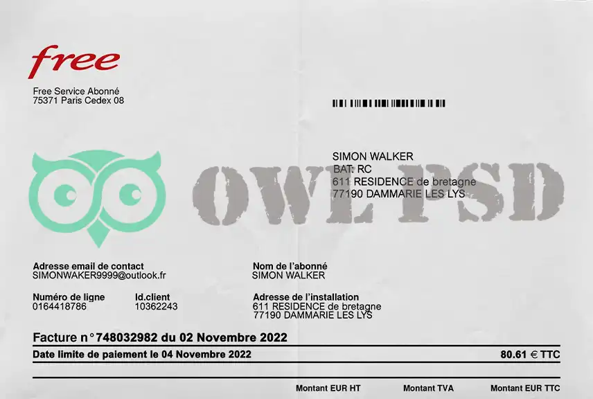France Free Mobile Utility Bill Template