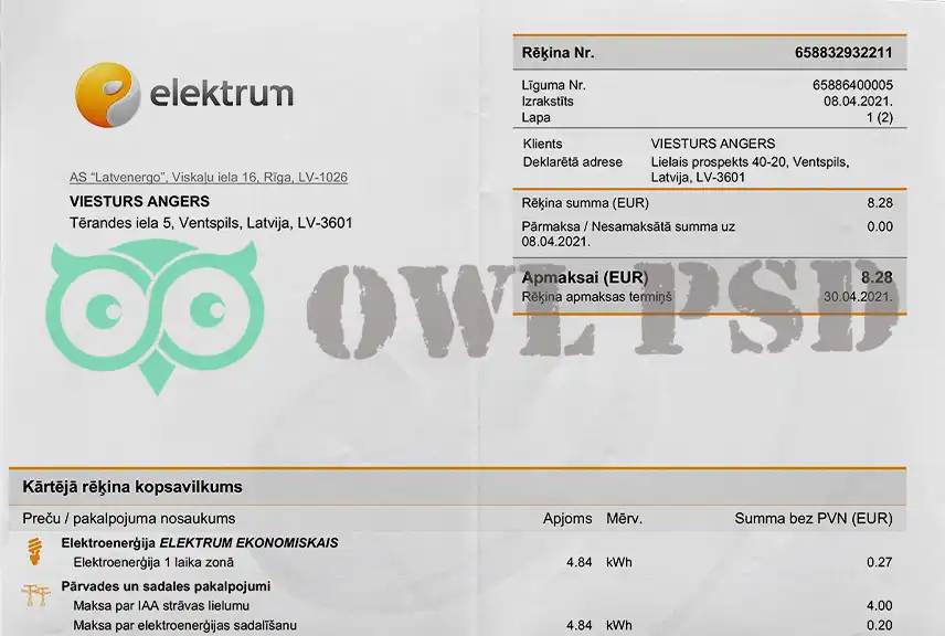 Latvia Elektrun Utility Bill Template