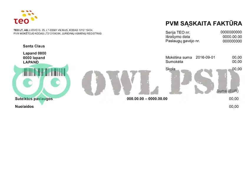Lithuania Teo Utility Bill Template