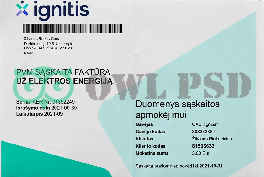 Lithuania Ignitis Utility Bill Template