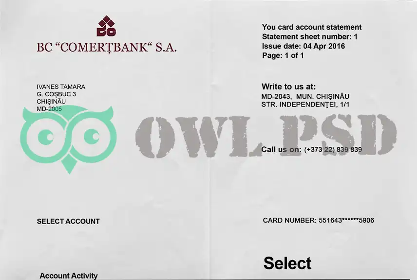 Moldova COMERTBANK Statement Template
