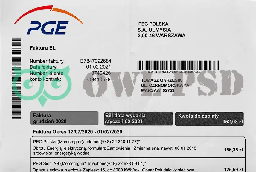 Poland Polska Grupa Energetyczna Utility Bill Template
