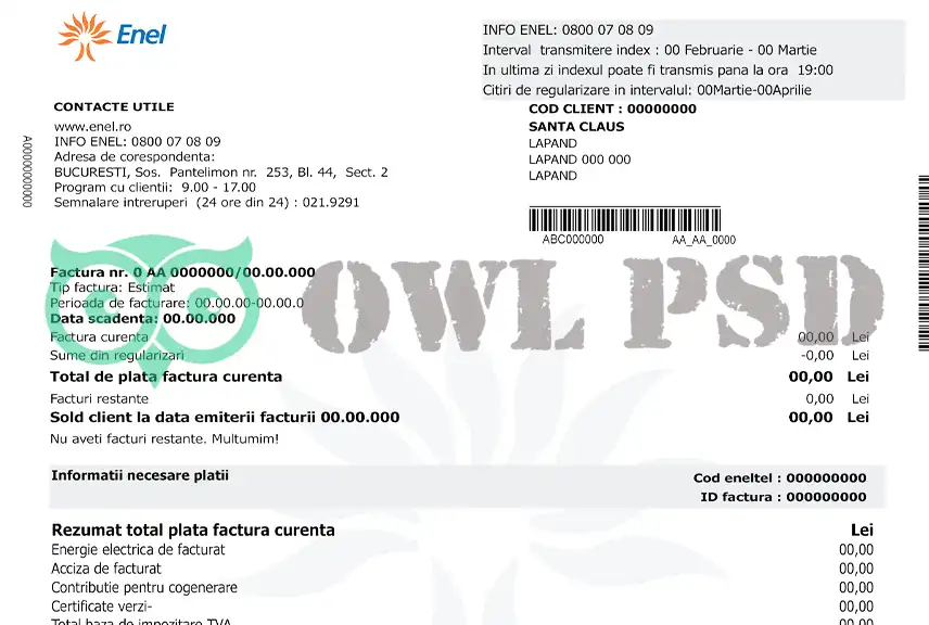 Romania Enel Utility Bill Template