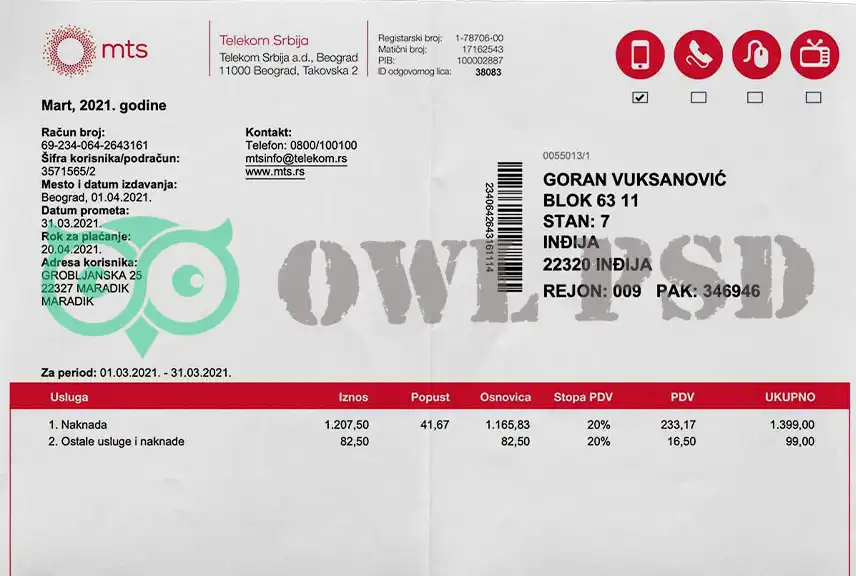 Serbia MTS Utility Bill Template
