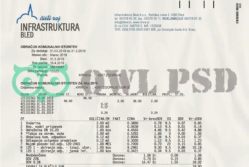 Slovenia Infrastruktura Utility Bill Template