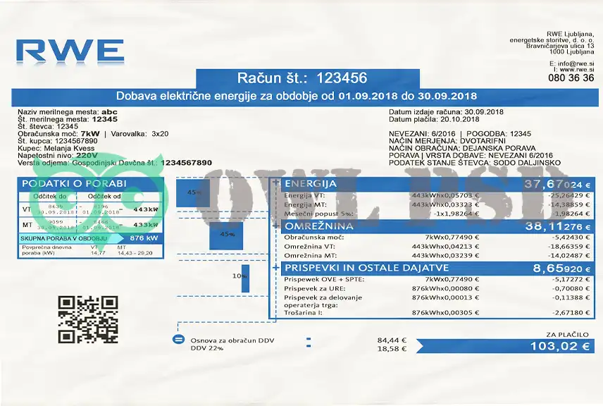 Slovenia RWE Utility Bill Template
